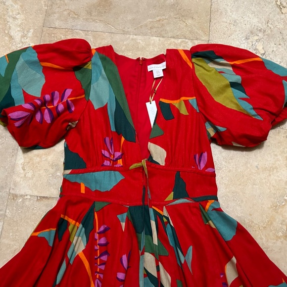 House of Harlow 1960 Linen Blend Red Floral Puff Sleeves Dress,  Size 6 - Picture 10 of 16